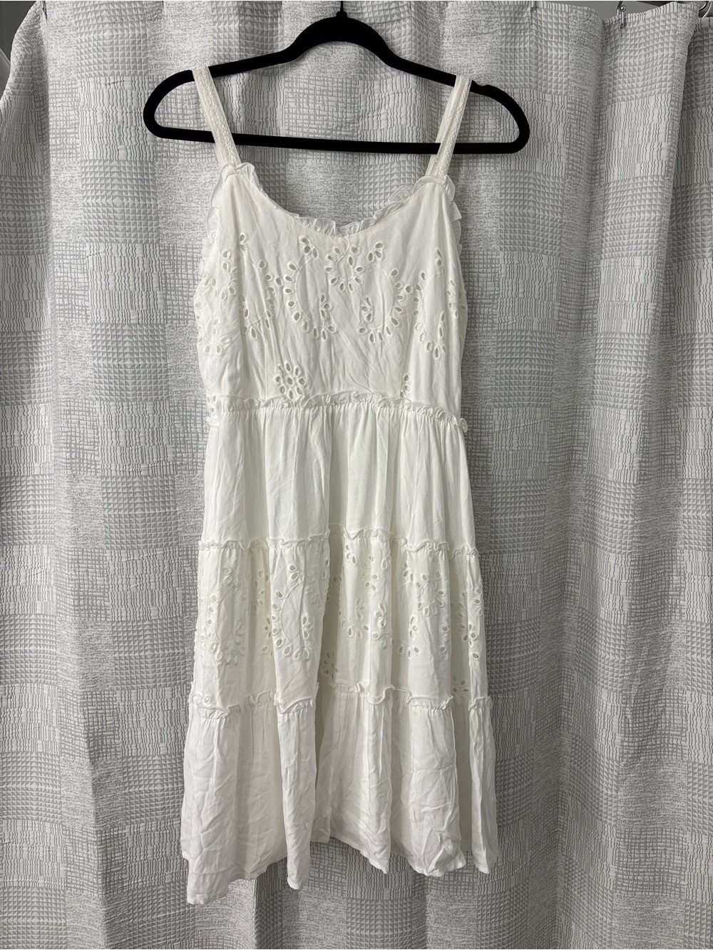 Maurices White Eyelet Tiered Midi Dress